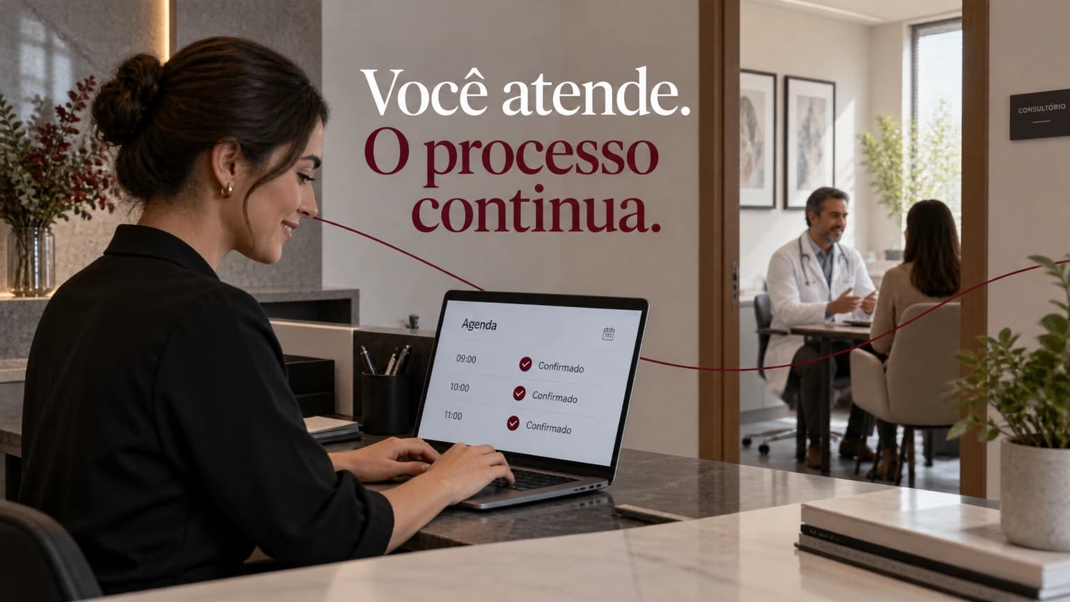 O alívio de ter um processo comercial que funciona enquanto você atende seus pacientes